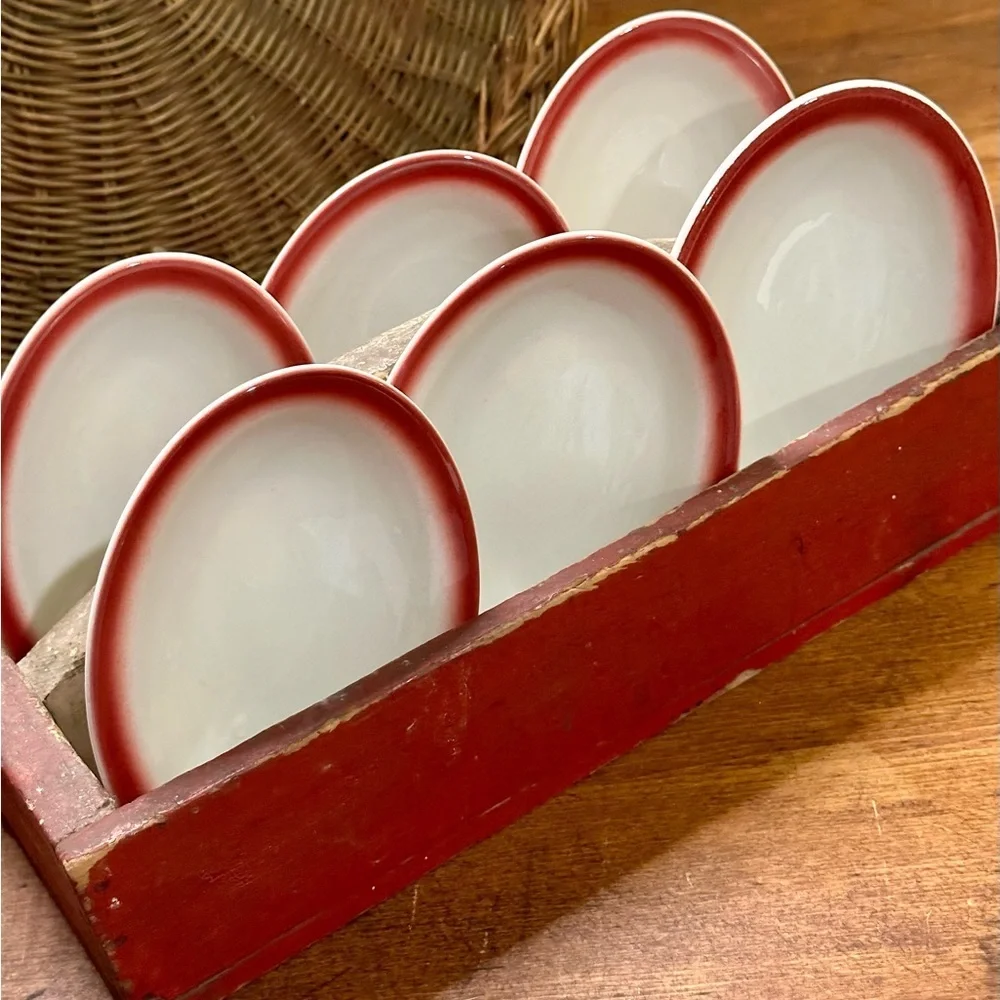 6 Vintge Shenango China Red Band Berry Bowls Restaurant Ware Interpace USA Diner